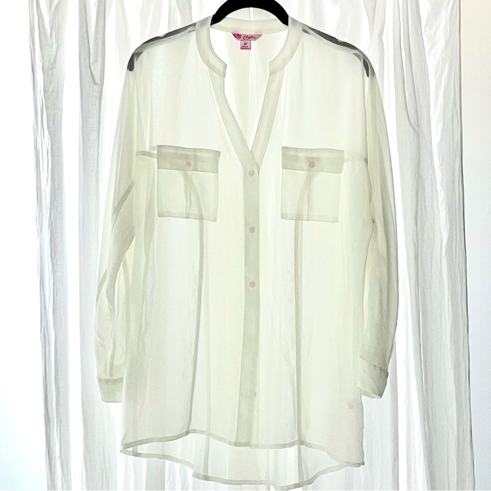 Sheer Ivory Candie’s Button Down Top / Medium
